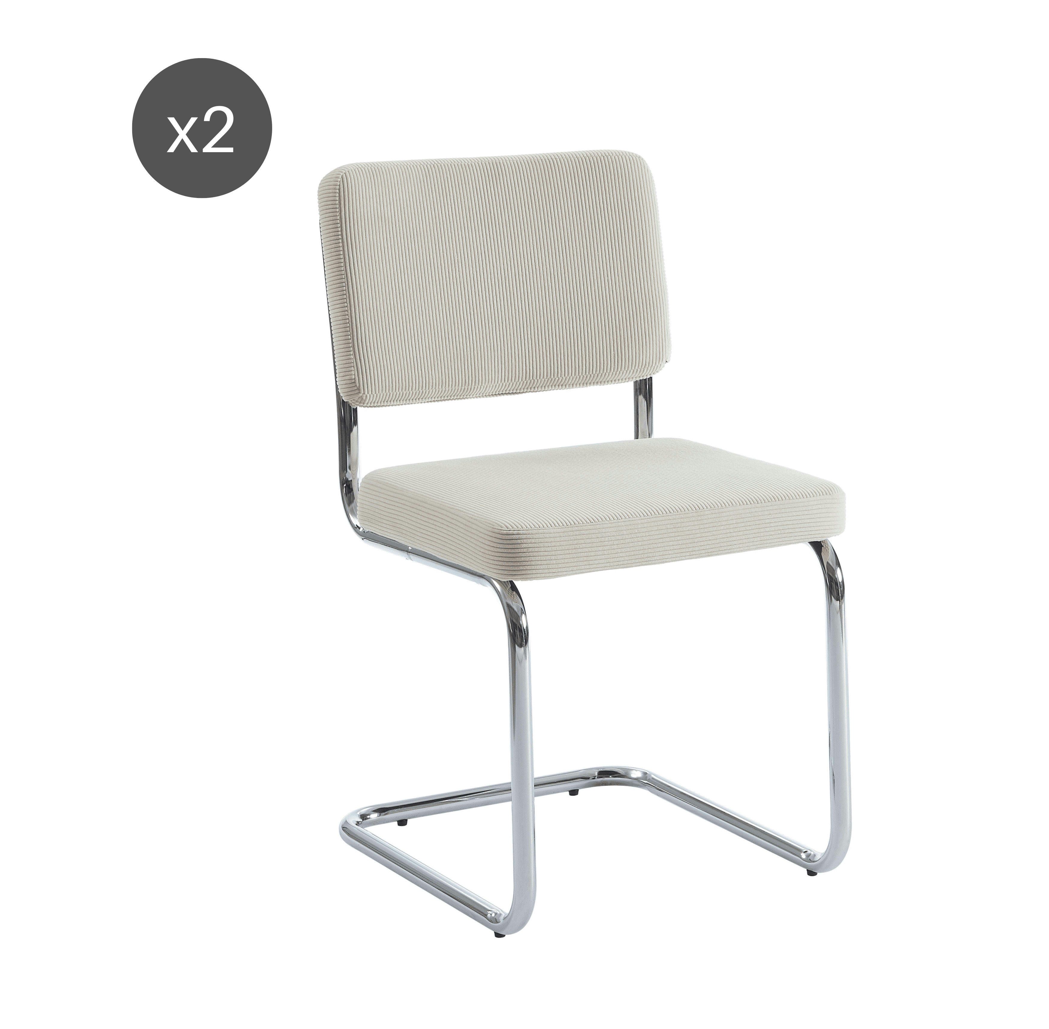 - Lot de 2 chaises JACK velours côtelé écru pieds métal chromé ecru