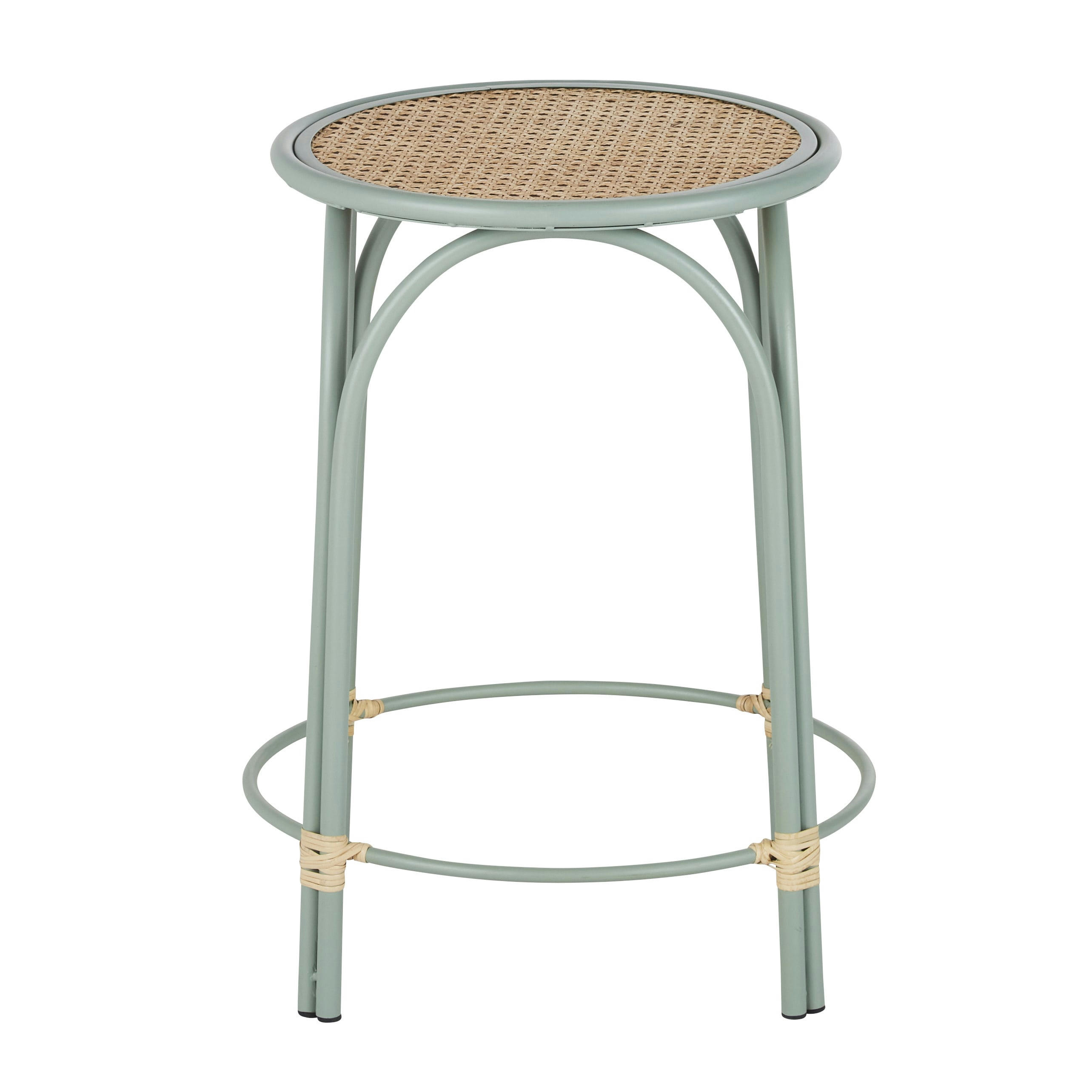 VOLODIA - Bout de canapé vintage en rotin tressé et en fer bleu