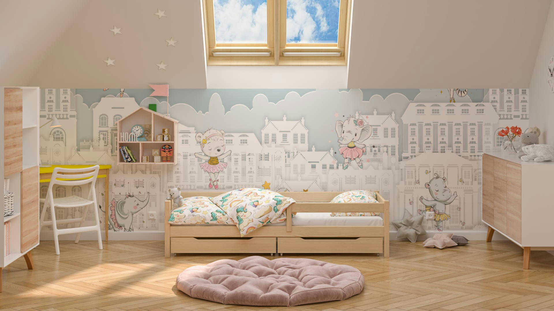 - Lit simple en pin massif 180x80 chêne blanchi