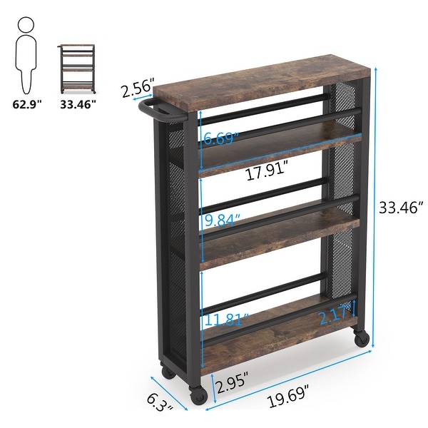 Kitchen Cart,Slim Storage Rolling Cart,4 Tier Narrow Serving Trolley with Wheels