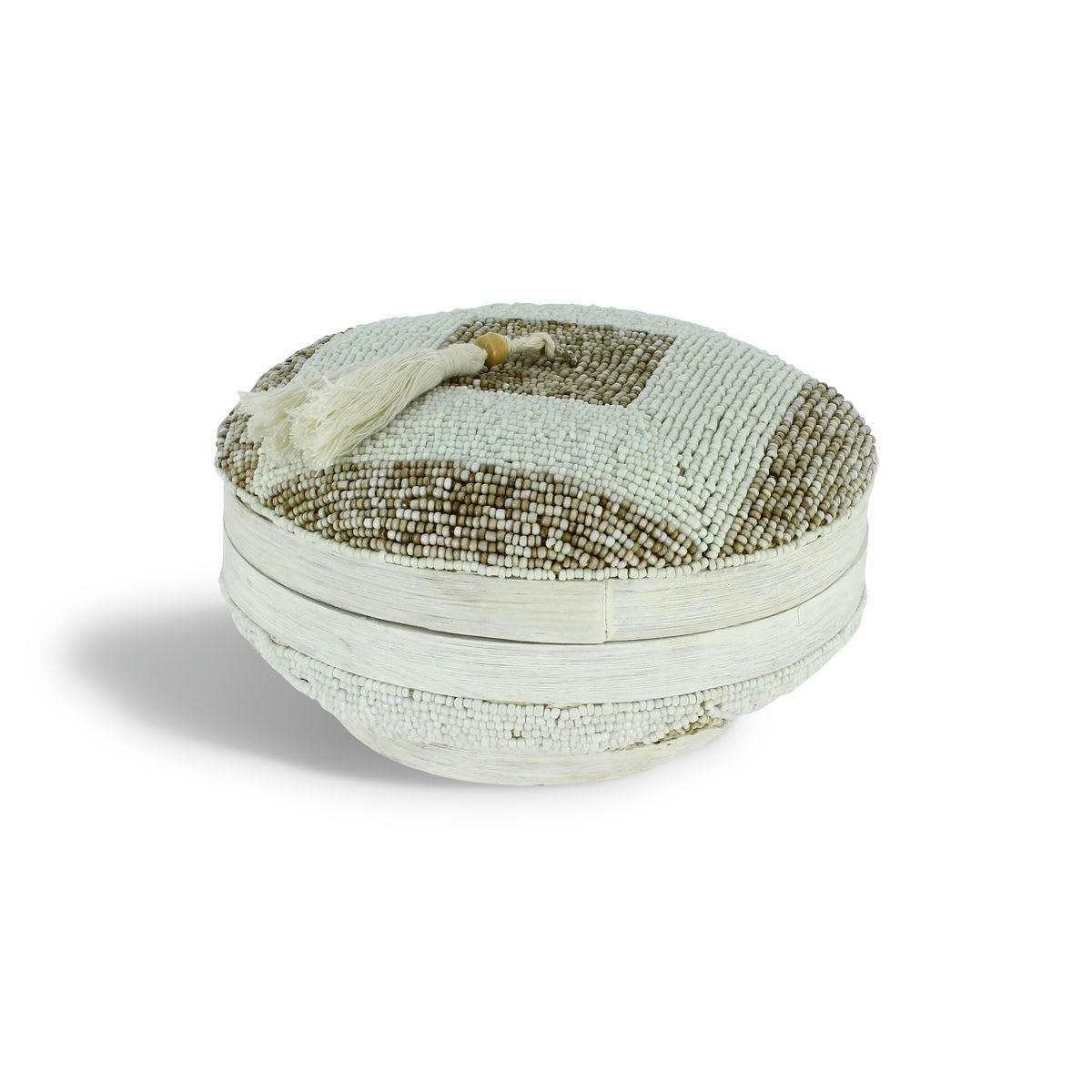 HOA - Boite en bambou ornée de perles Ø20cm