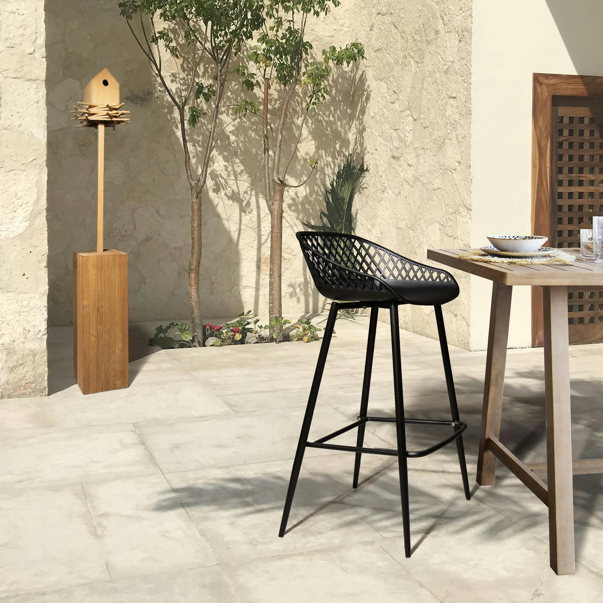 BRADLEY - Lot de 4 chaises de bar extérieur en polypropylène noir