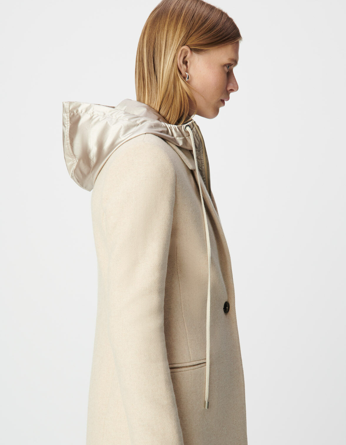 Manteau beige parementure capuche amovible Femme