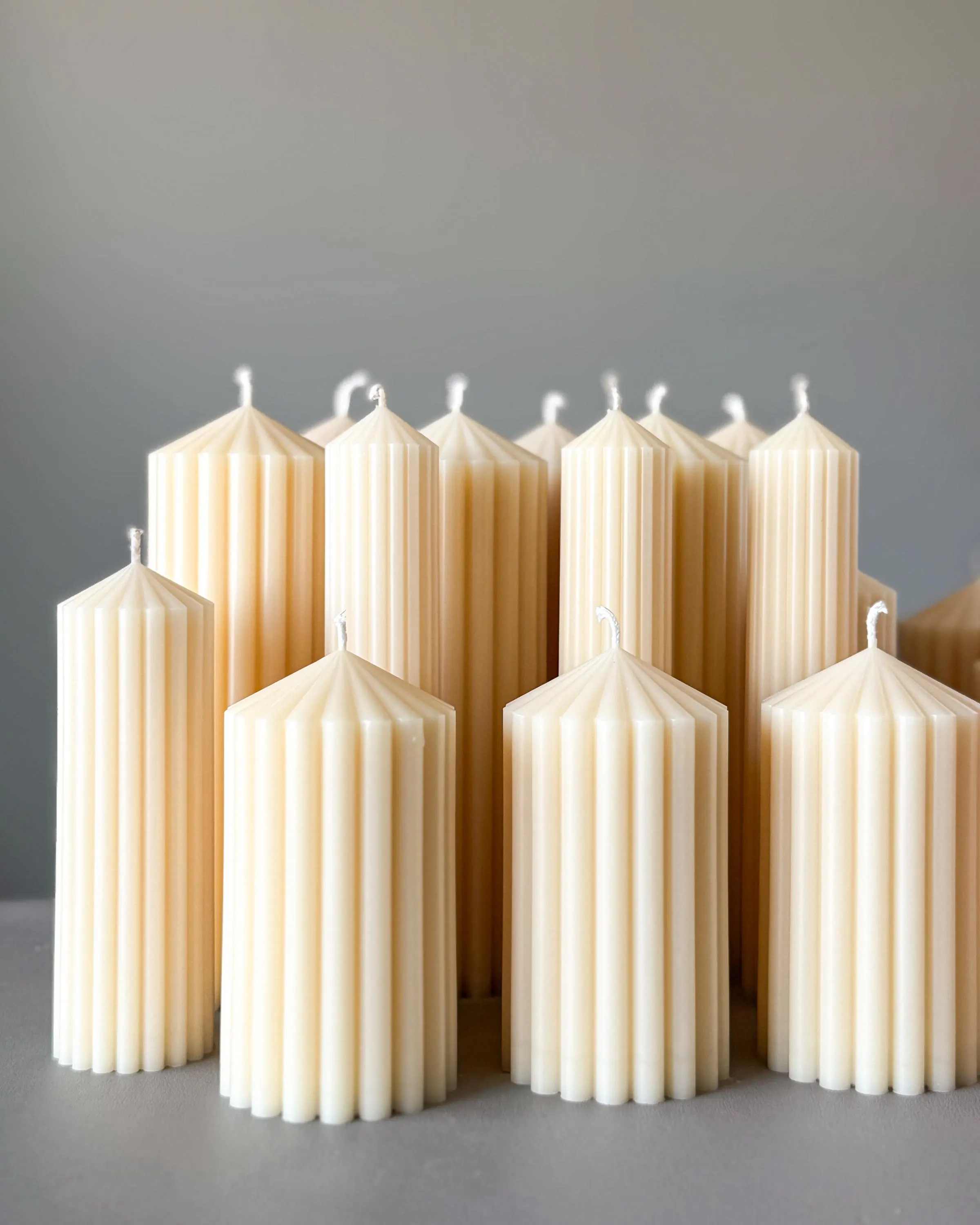 Ribbed Pillar Candle, Natural Soy Wax, Custom color, Sculptural Design, Minimalist Home Decor