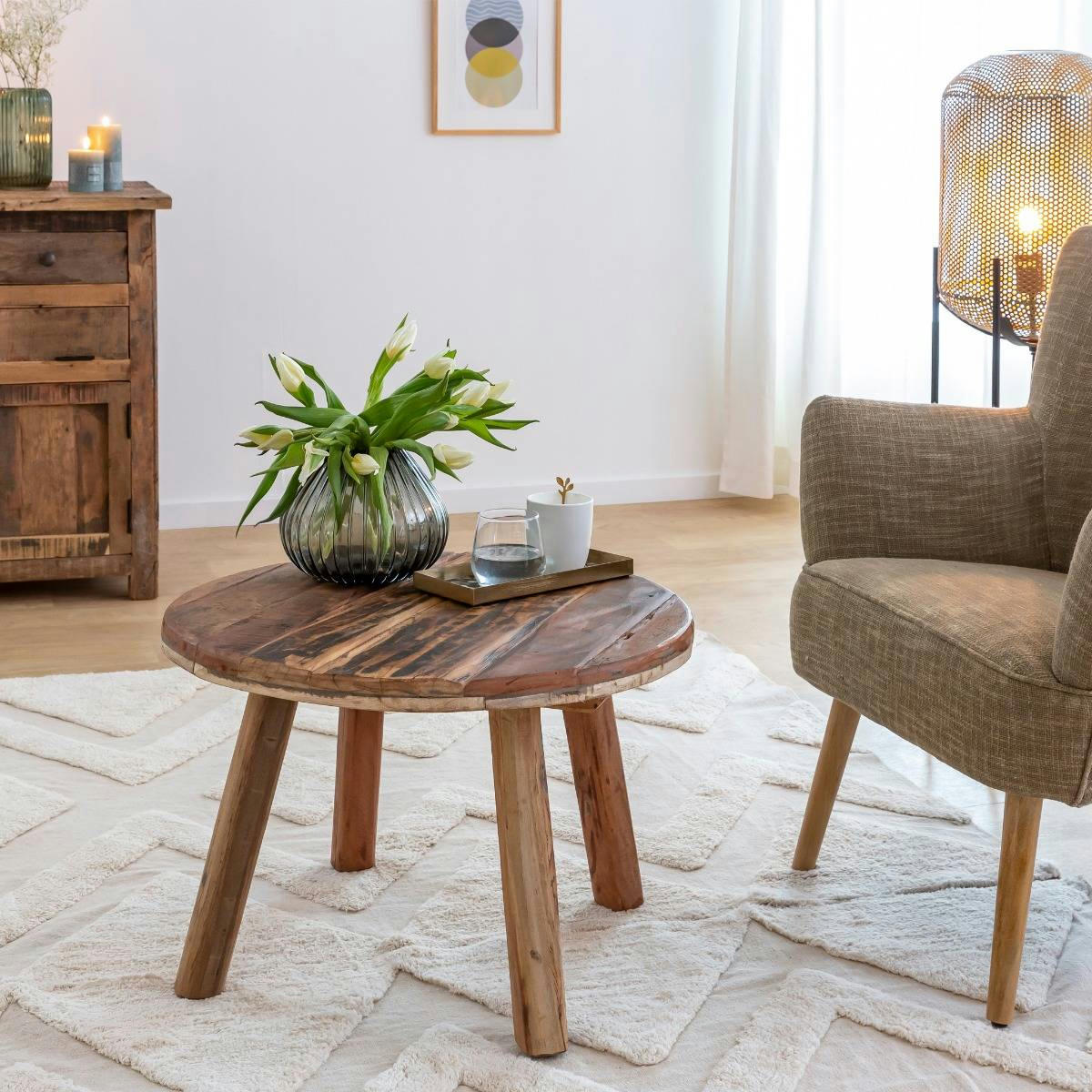 VICKY - Table basse en bois brut 60 cm