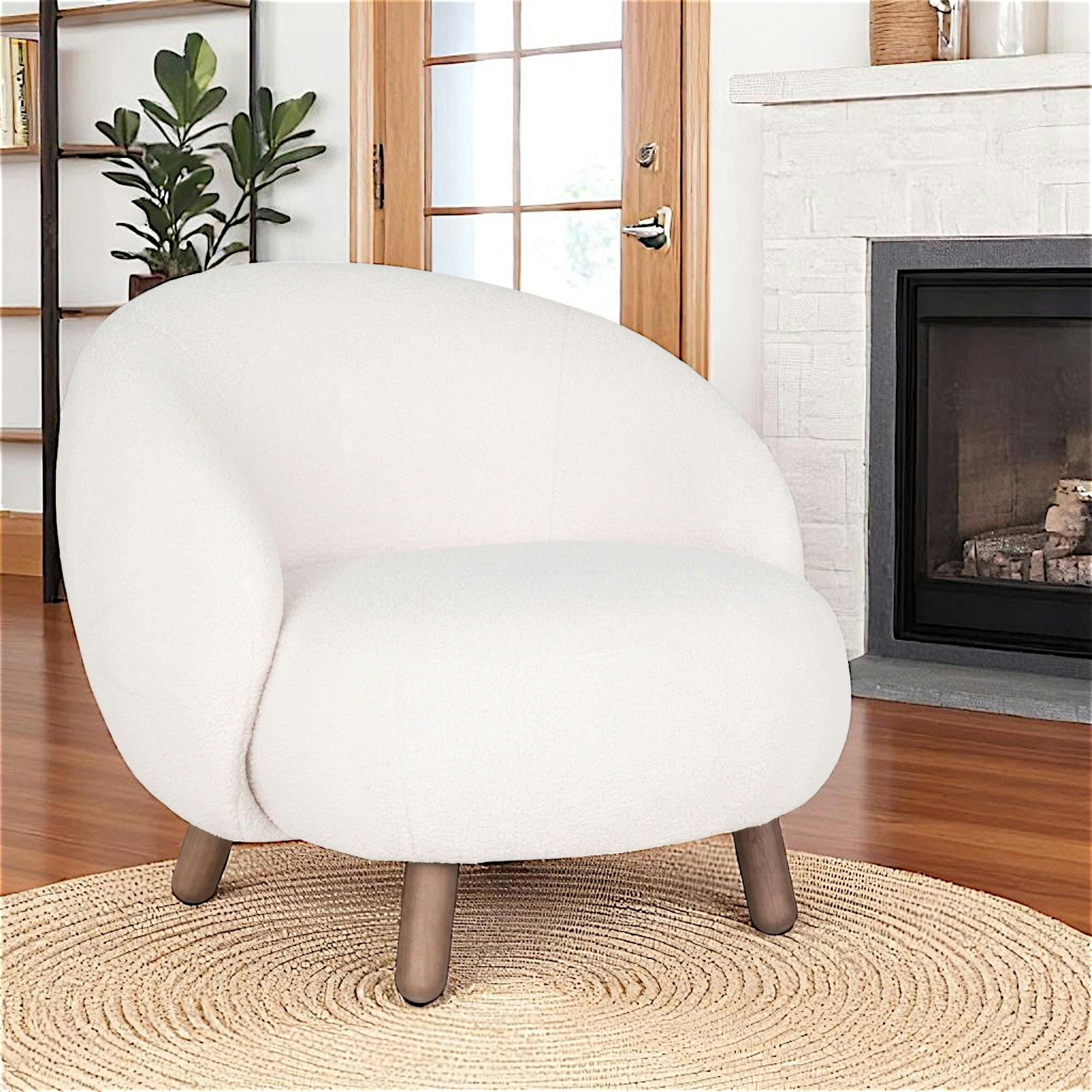 Fauteuil rond contemporain en peau de mouton synthétique BERLIN