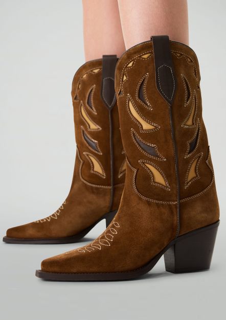 Taupe suède cowboylaarzen met sierstiksels