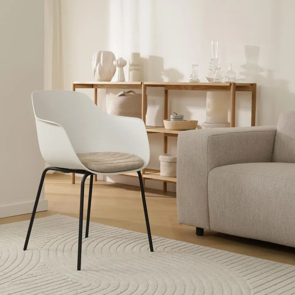 Nolon Nora-Liz Eetkamerstoel Wit met Nougatbruin Zitkussen Zwart Onderstel