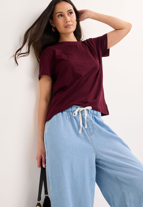 Womens Burgundy Cotton Short Sleeve T-Shirt