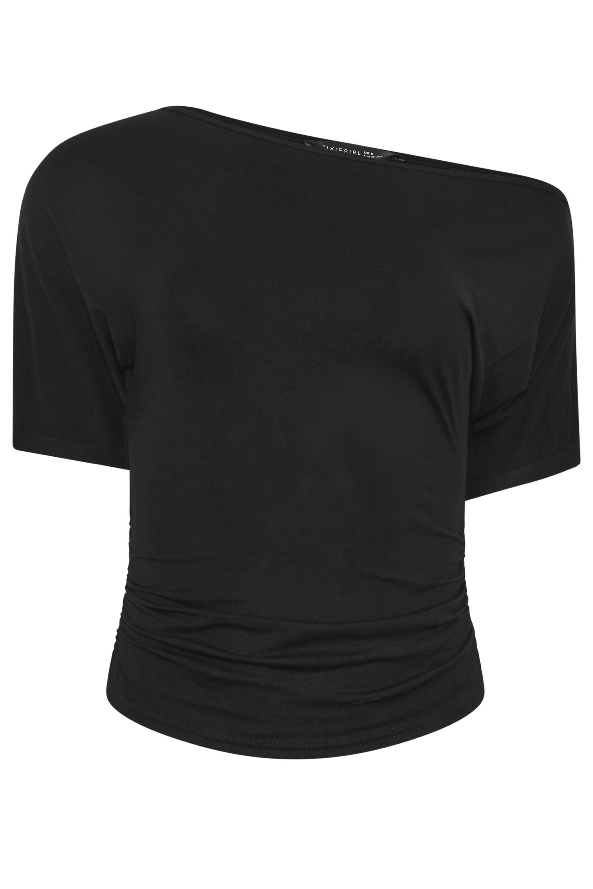 PixieGirl Petite Slash Neck Ruched T-Shirt
