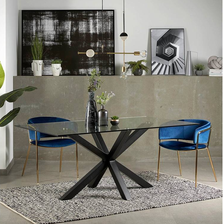 Kave Home Argo Eettafel - 160 x 90 cm - Glas / Zwart