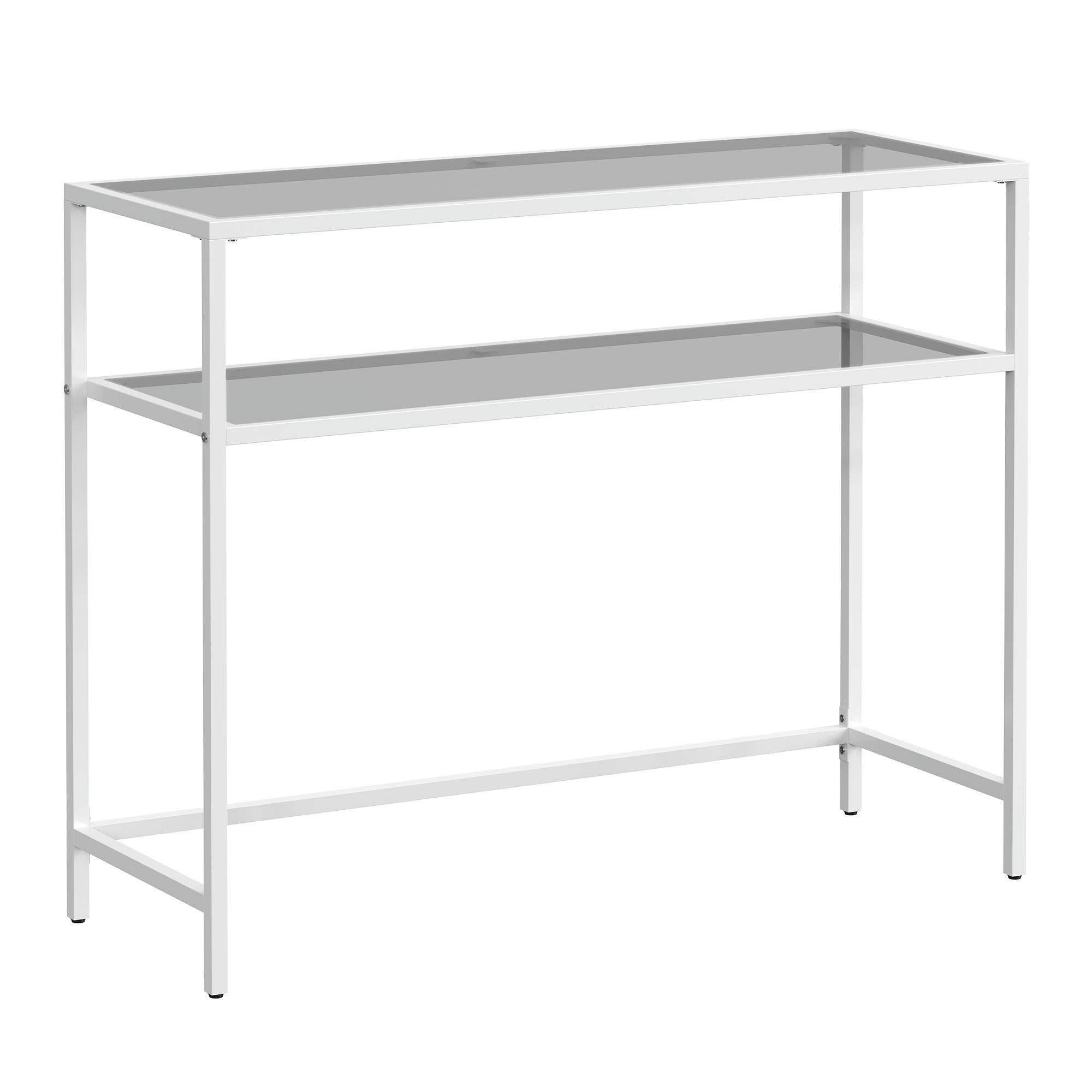 - Table console dessus en verre blanc perle et gris ardoise