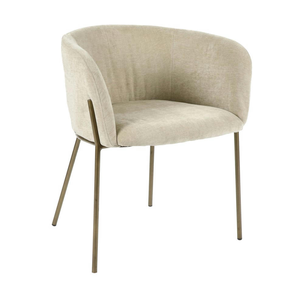 POLKA - Fauteuil de table en velours pieds métal beige