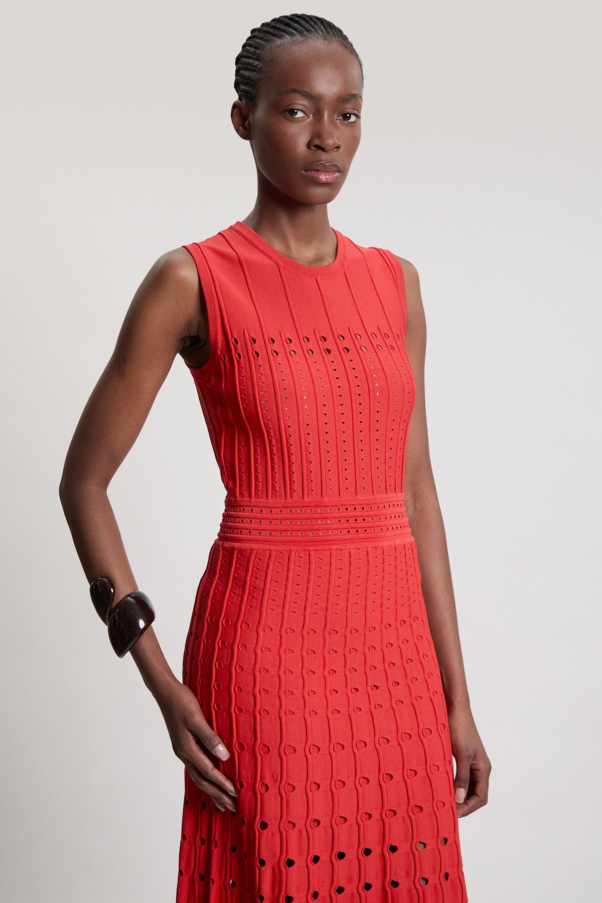 KarenMillen Petite Knit Stitch Detail Sleeveless Midi Dress