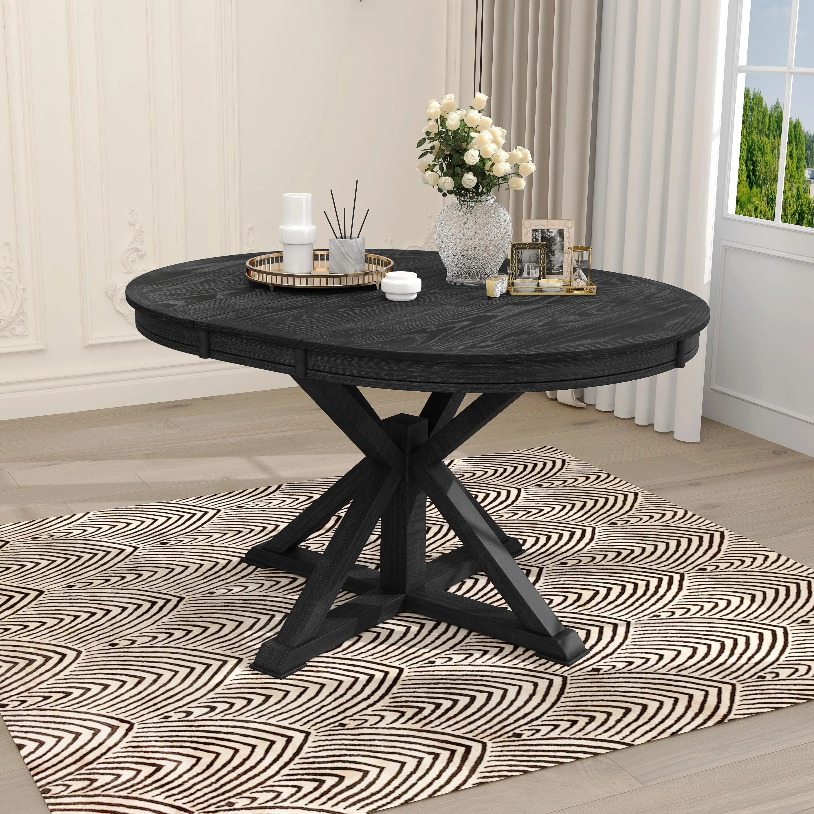Retro Functional Extendable Dining Table with a 12 Leaf