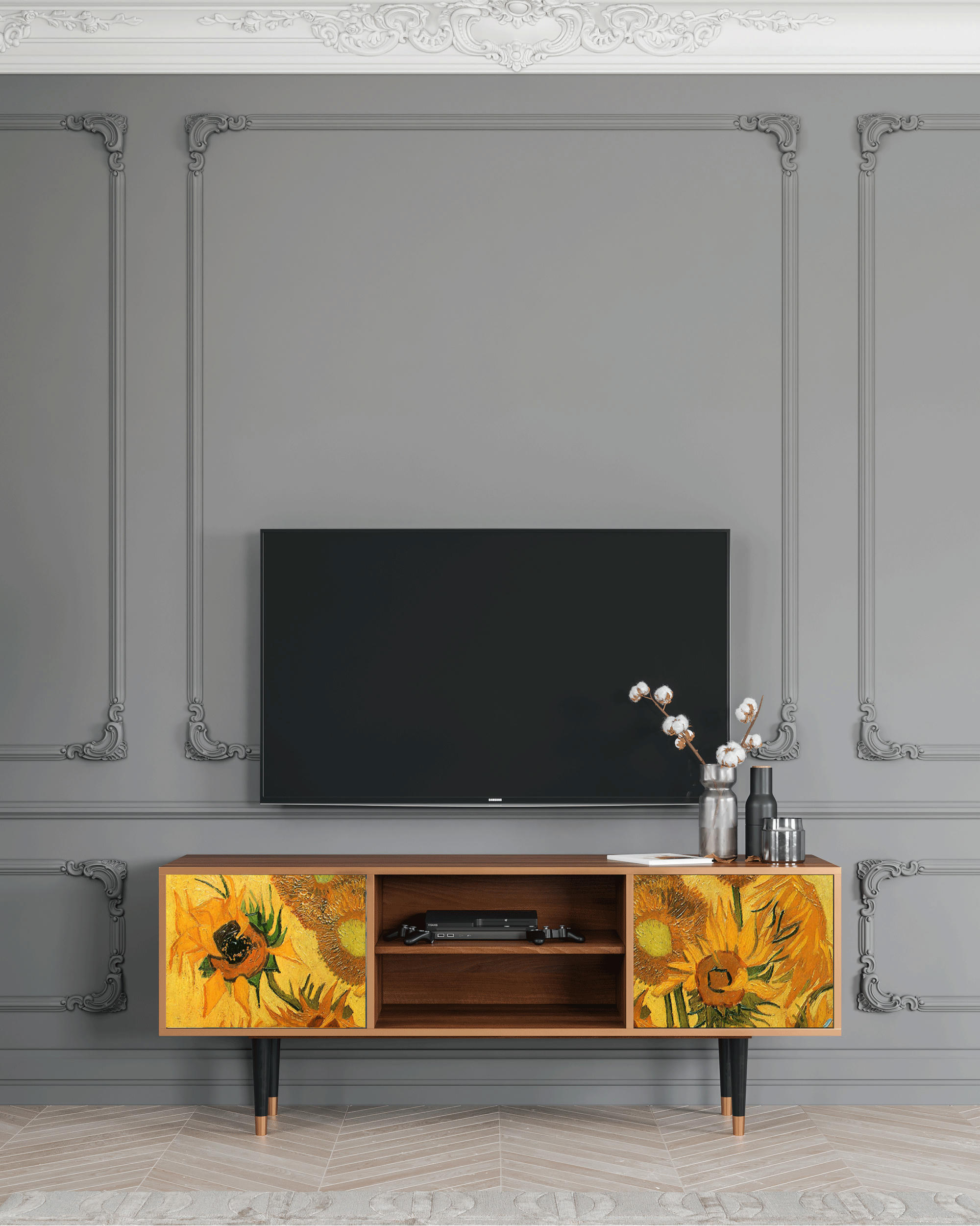 SUNFLOWERS BY VINCENT VAN GOGH - Meuble TV  jaune 2 portes L 170 cm