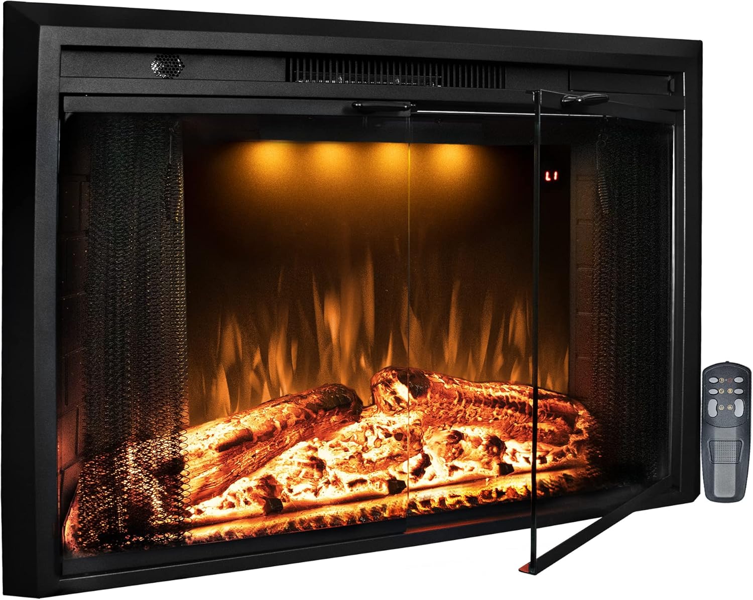 Benrocks 36” Electric Fireplace Inserts with Glass Door and Mesh Screen, Multicolor Flames & Fire Crackling Sounds, Timer, Overheating Protection Fireplace Heater, 750/1500W