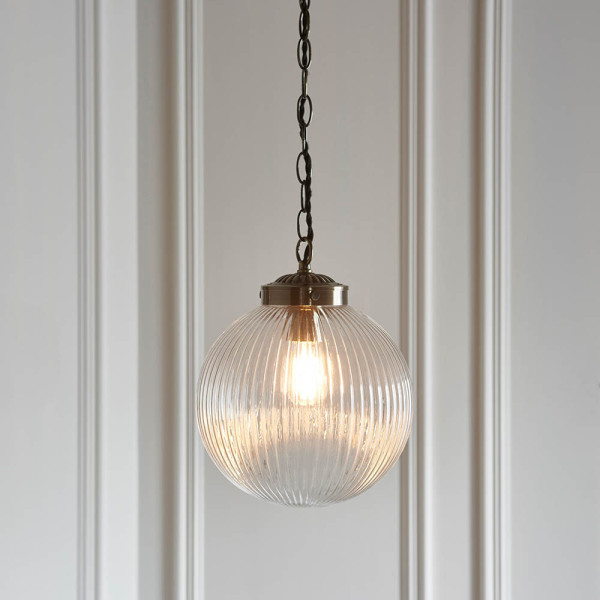 Lampa wisząca BRYDON żebrowana antyczny mosiądz 1xE27x40W IP20 Endon