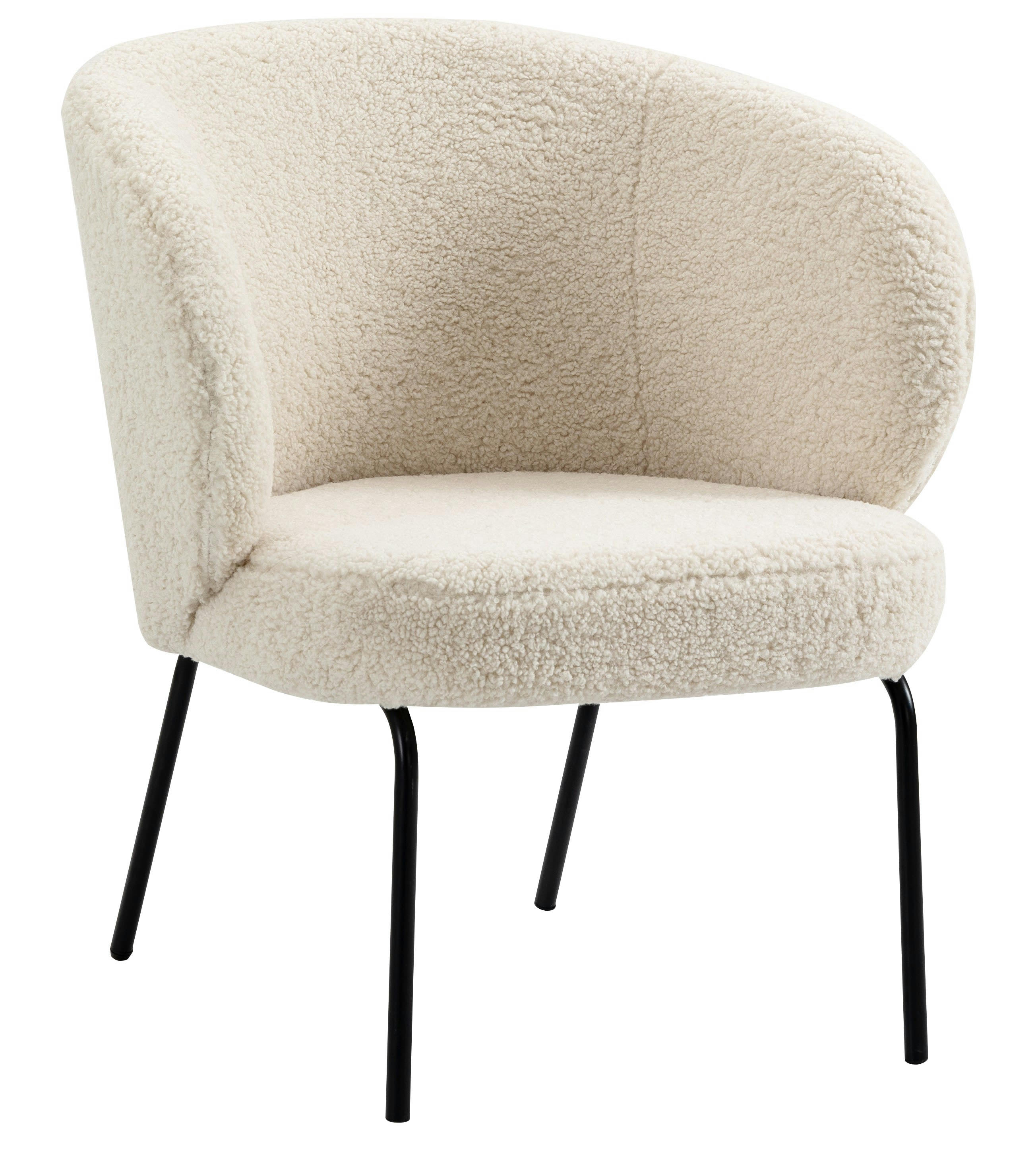 - Fauteuil de salon en métal et bouclettes blanches