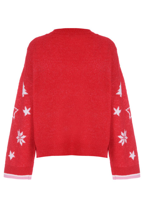 Womens Red Sequin Slogan Christmas Jumper