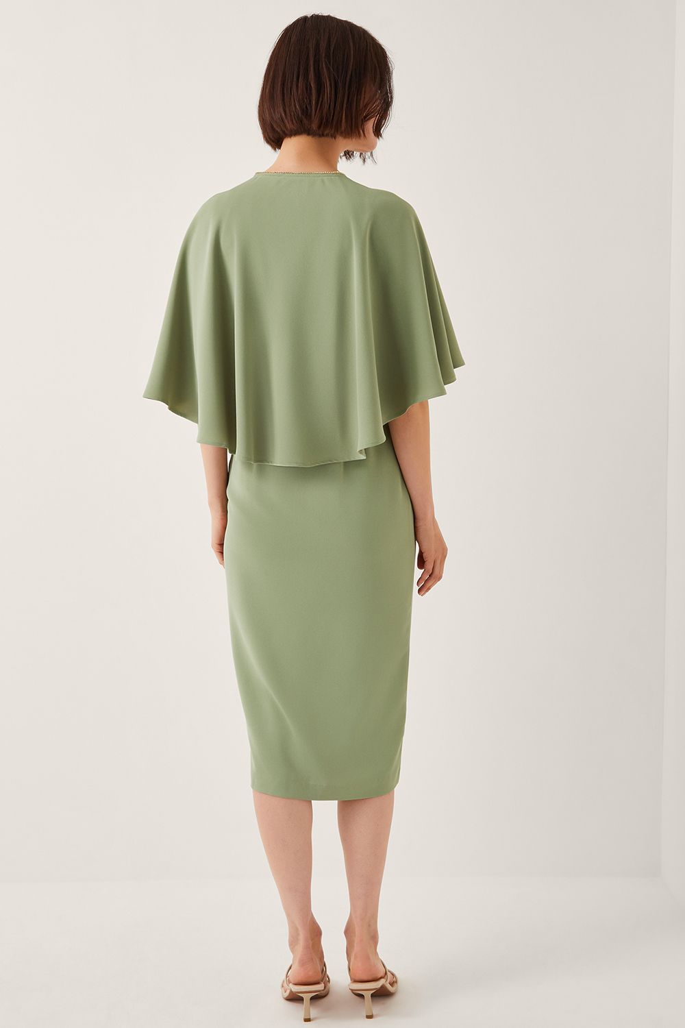 Monsoon Cassandra Cape Sleeve Midi Dress Green