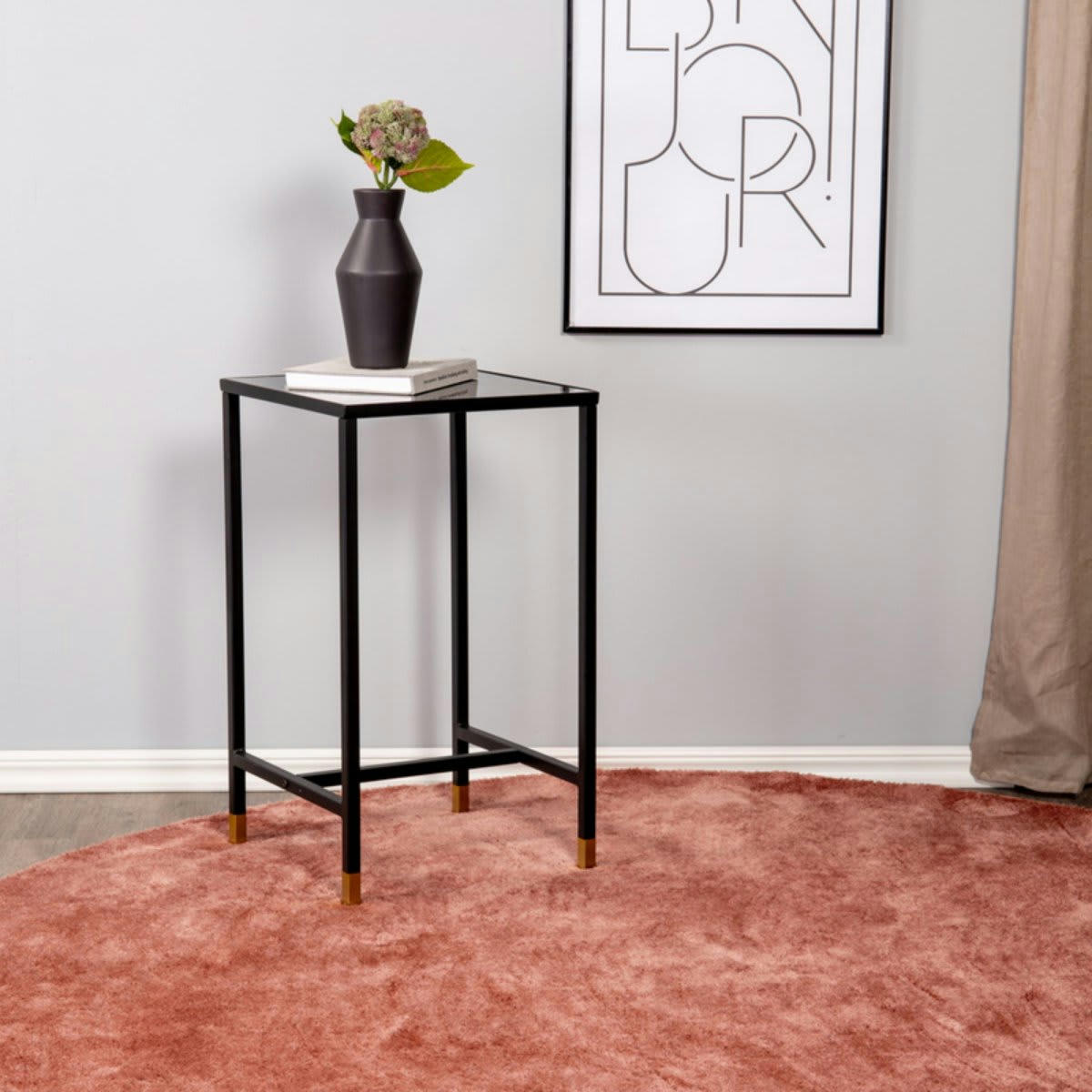 DIPPA - Table d'appoint en métal noir avec plateau en verre