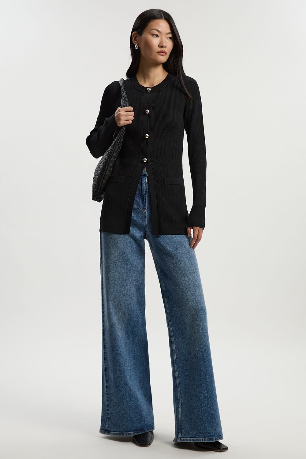 KarenMillen Dome Button Longline Knitted Cardi