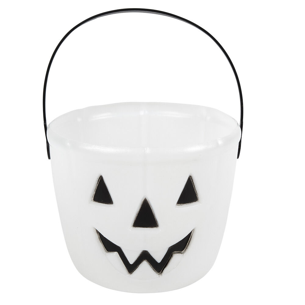 Seau à bonbons Halloween design citrouille phosphorescent blanc