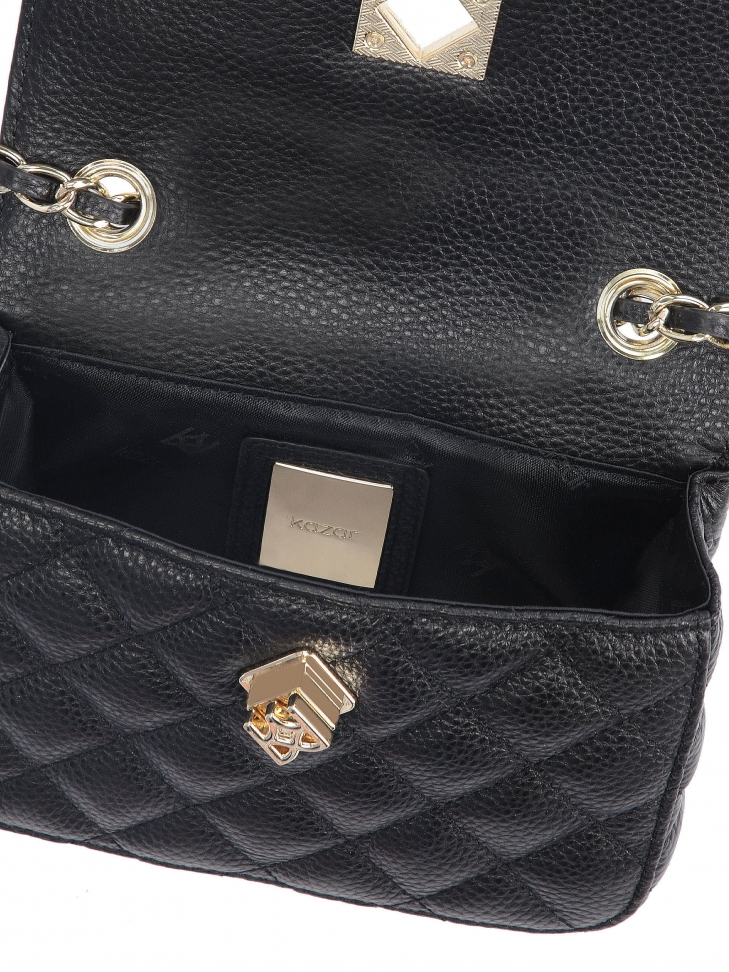 Quilted small leather bag with a chain
