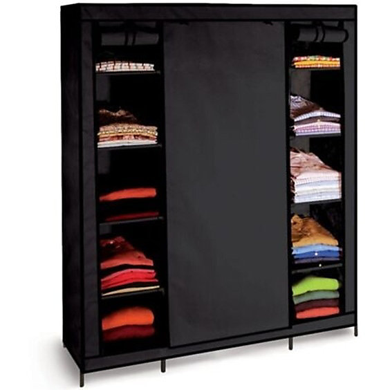 Grande armoire de rangement penderie pliable vêtements en tissu noir dressing DOUBLE XXL