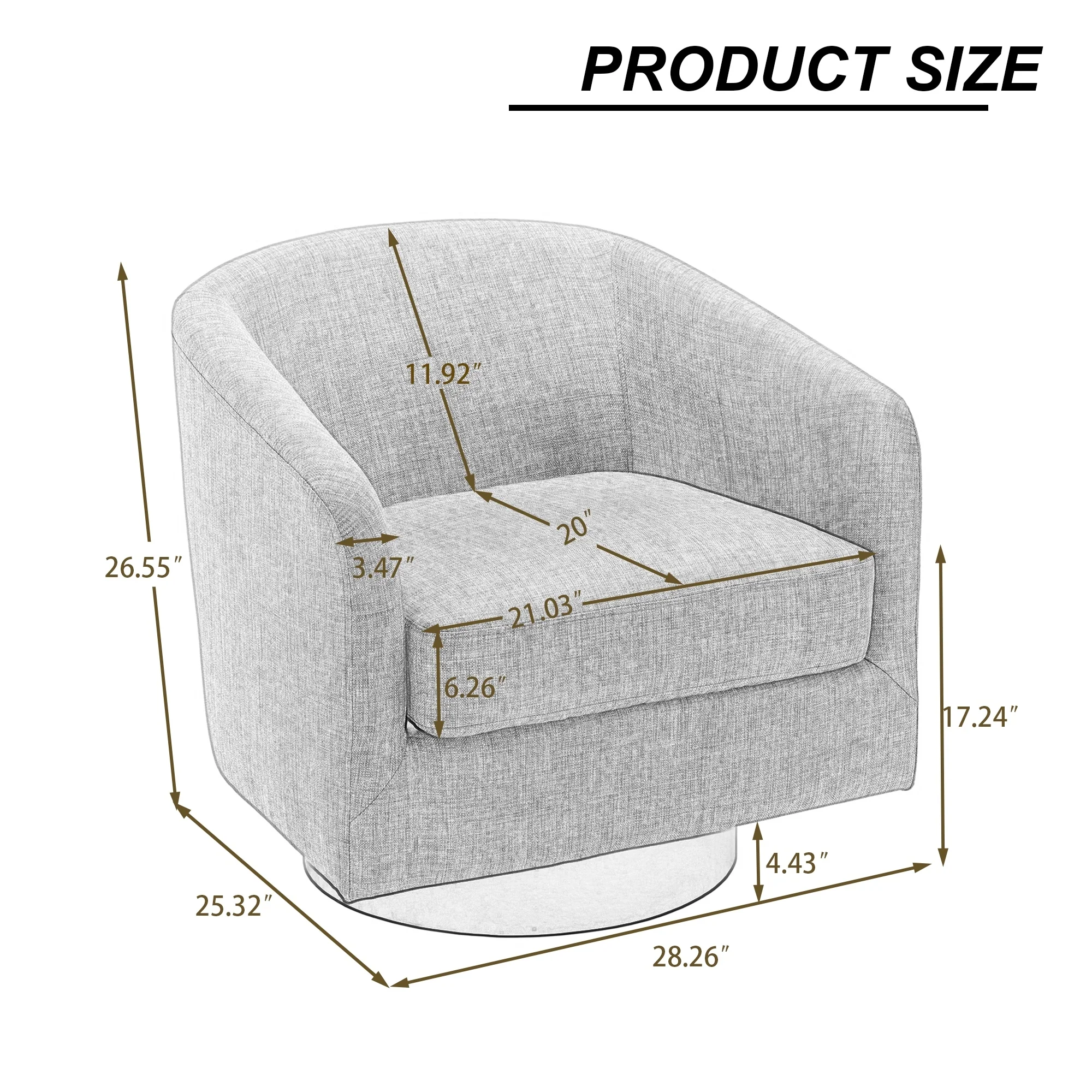 2 Set Round Barrel Chair 360-Degree Swivel Accent Chairs