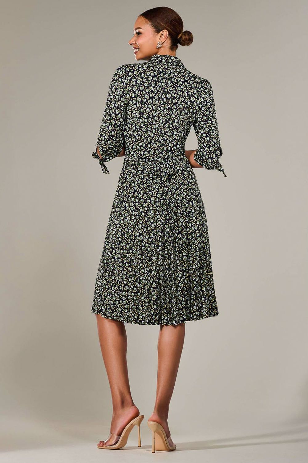 Jolie Moi ¾ Sleeve Button Up Midi Dress