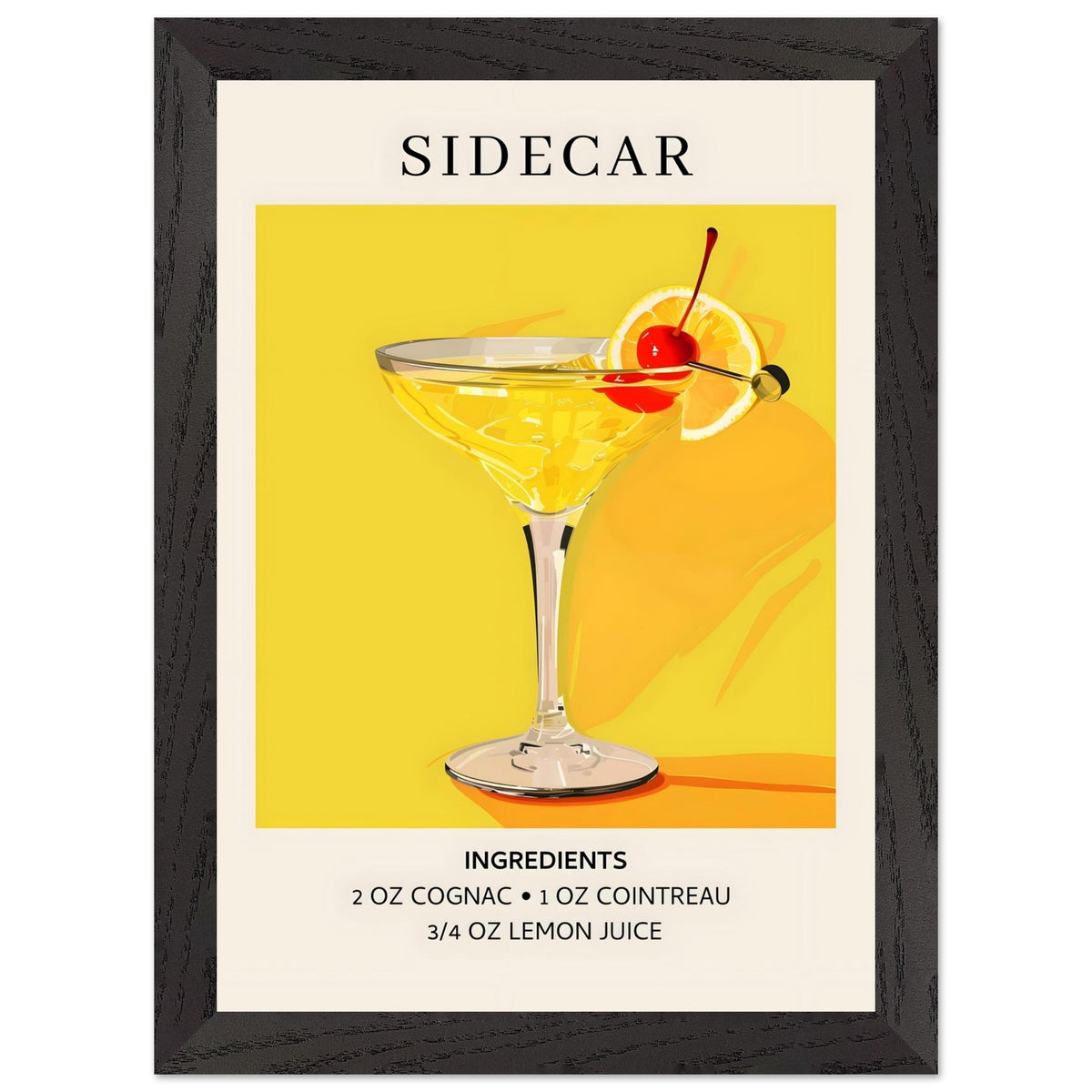 Artfulprints Poster met Lijst Sidecar cocktail II - Ingrediënten  - A4 21x29.7 cm - Geel
