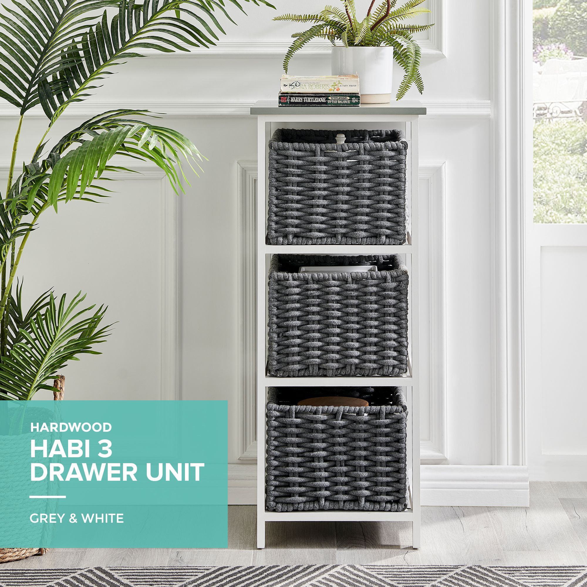 LIVIVO 3 Drawer 'Habi' Scandi Style Bedside Storage Cabinet - Large