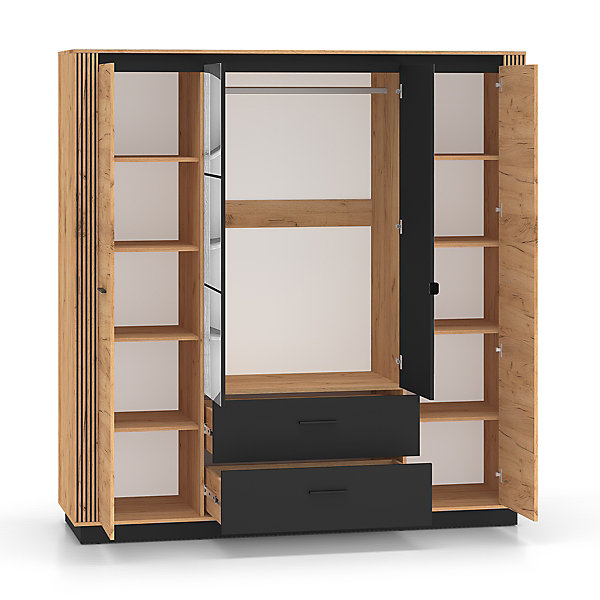 Armoire 4 portes 2 tiroirs Solal Bois et Noir