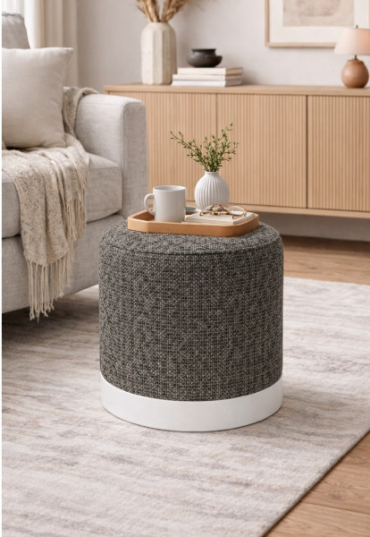 Elegancka Pufa LUX biała podstawa tkanina IMO 60