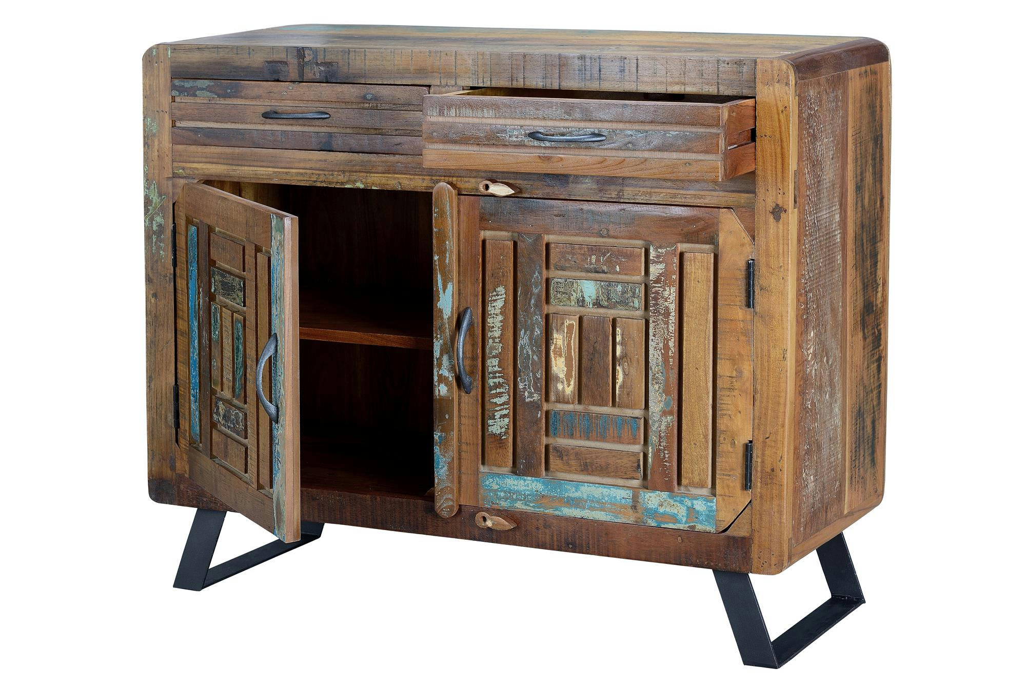 - Commode en bois recyclé multicolore