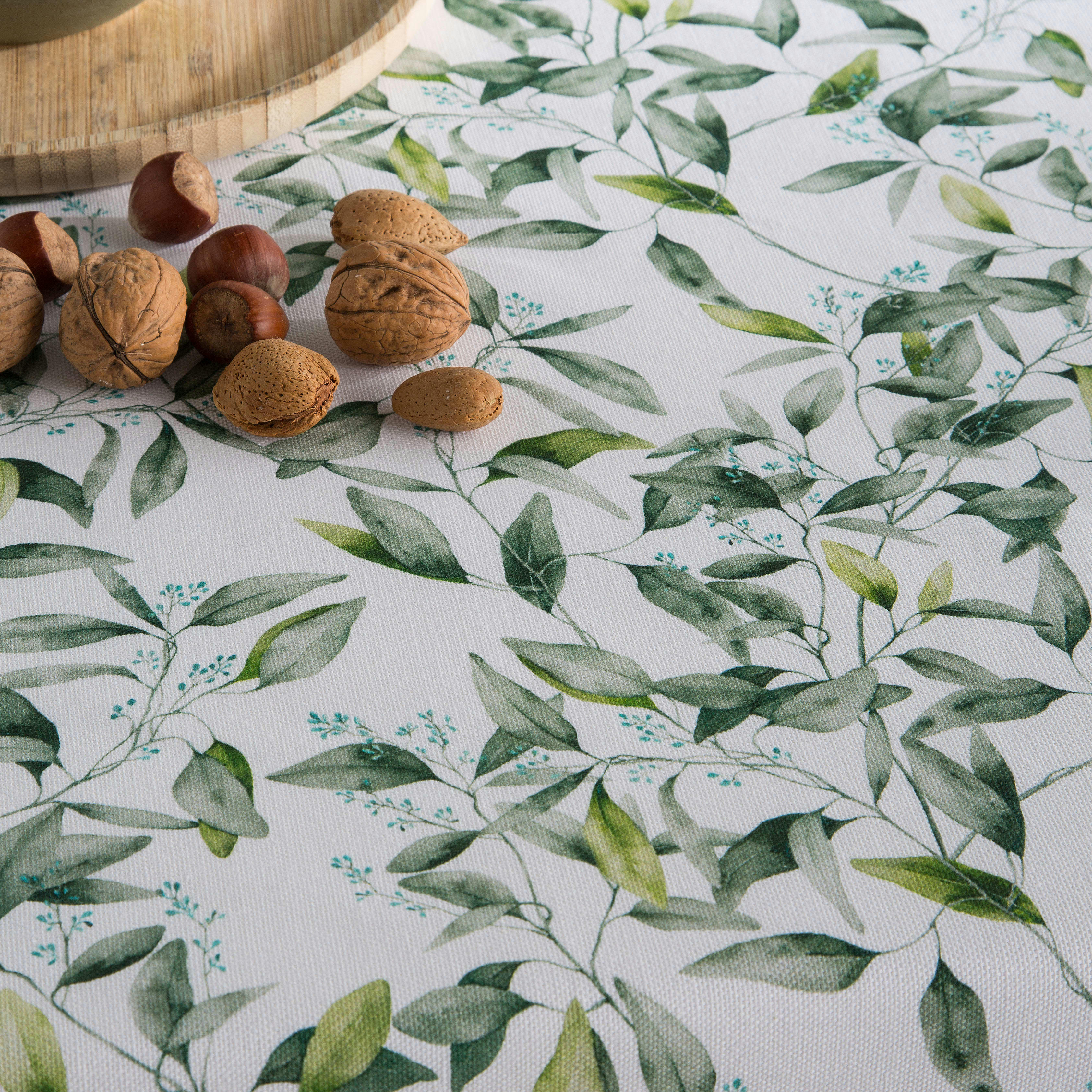 WILLOW VERDE - Nappe en lin antitâche imprimée floral vert 140x300 cm