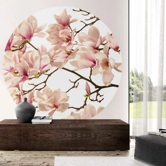 Vliestapete »Runde Vliestapete«, Kadam Rosa Knospen Magnolia, mehrfarbig, matt