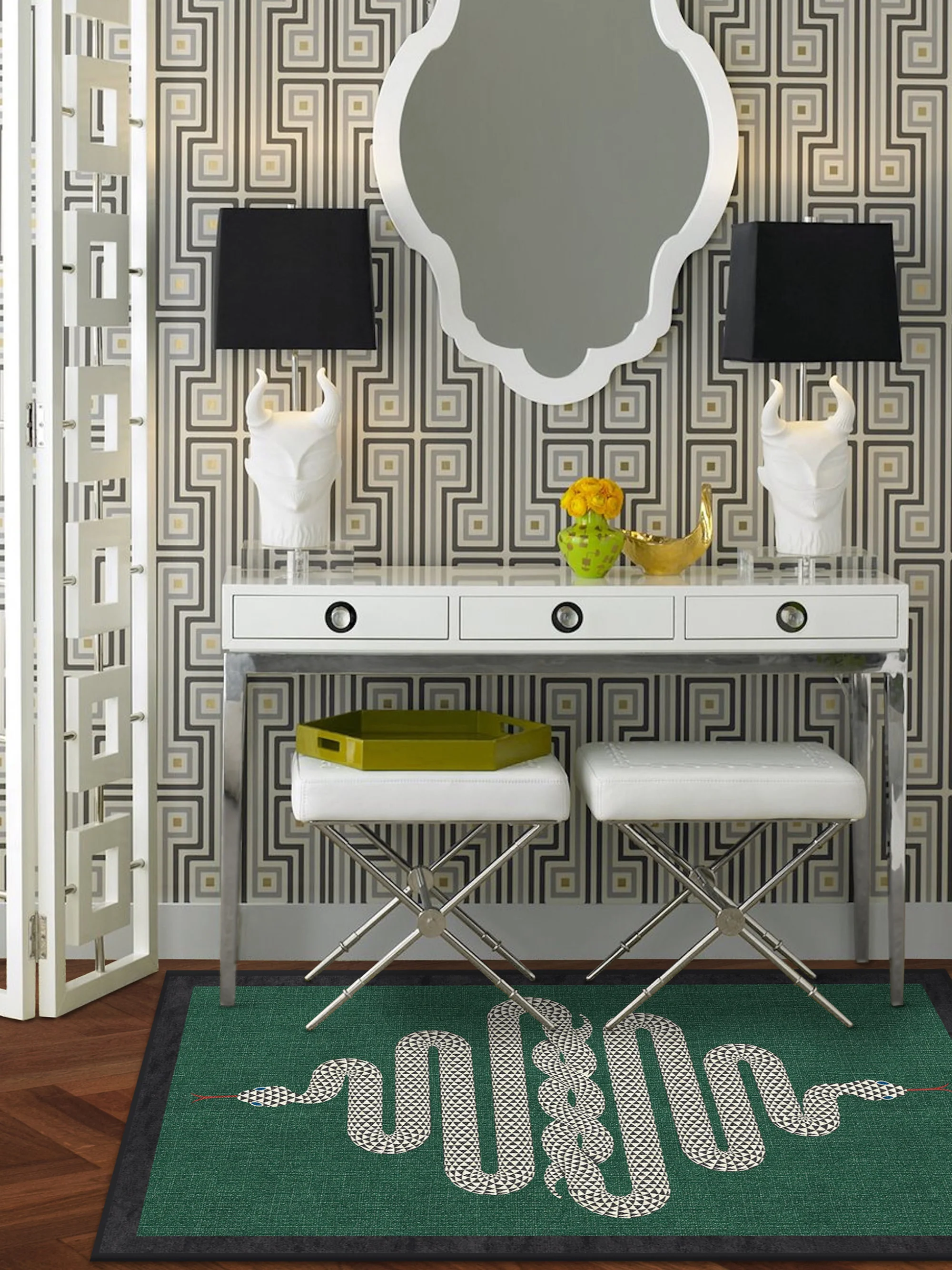 Waschbarer Kurzflor-Teppich Venom von Jonathan Adler