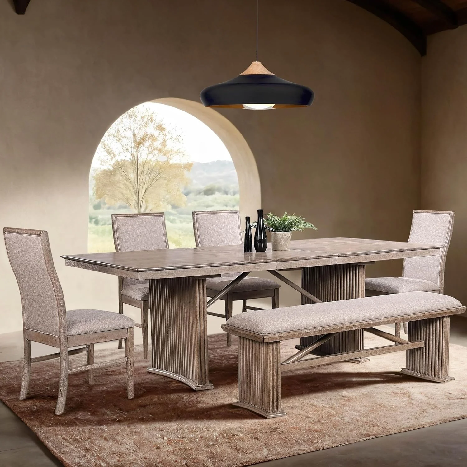 Wooden Dining Set with Bench in Natural Ash