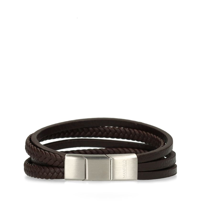 Manfield Bruine leren heren armband