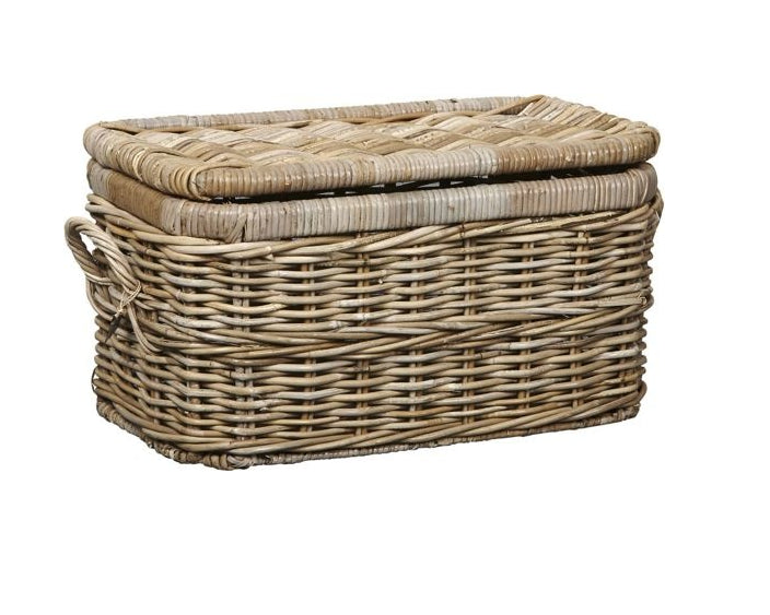 Van der Leeden Opbergmand Rotan met deksel - S - Grijs
