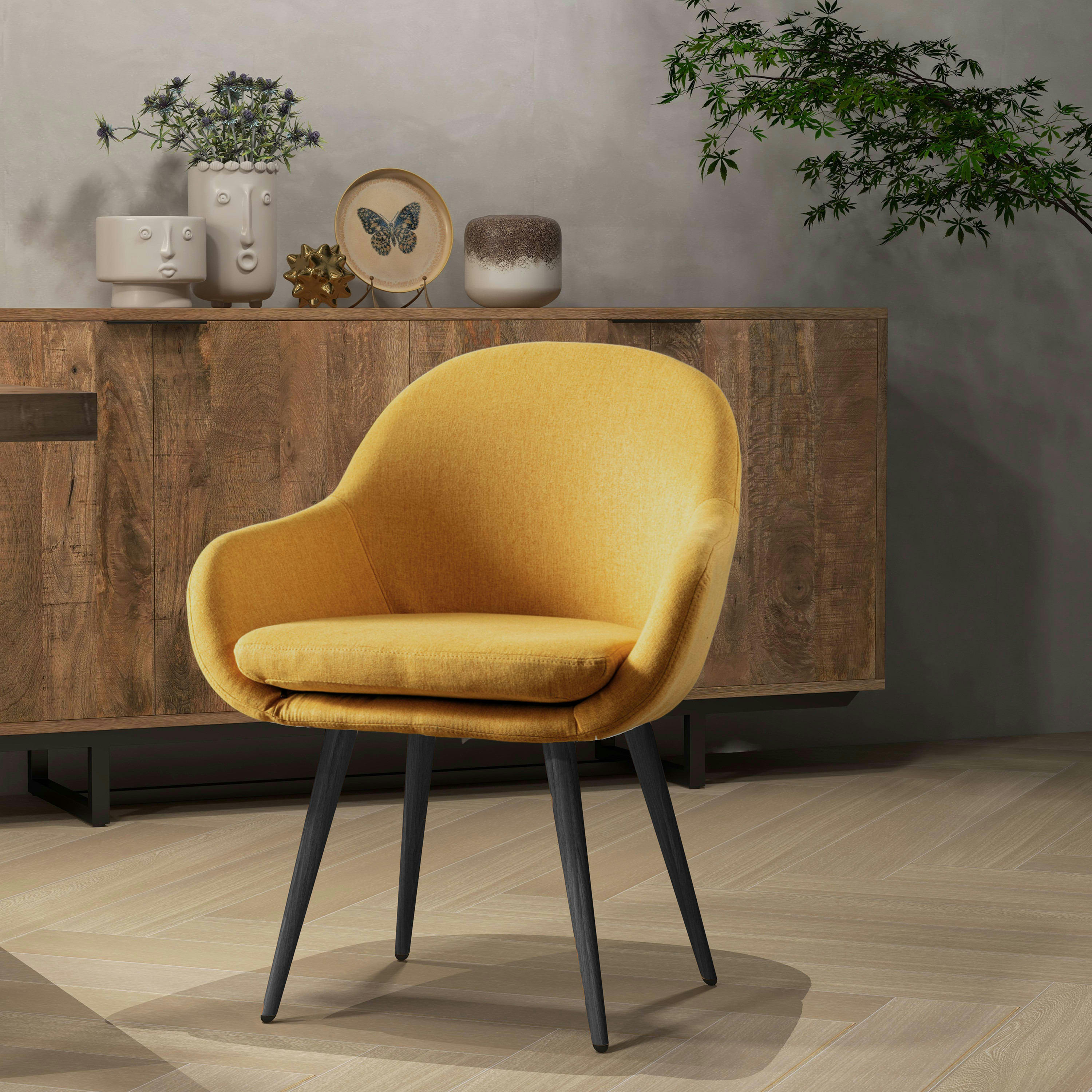 CANCUN - Chaise scandinave tissu curry pieds métal noir(x2)