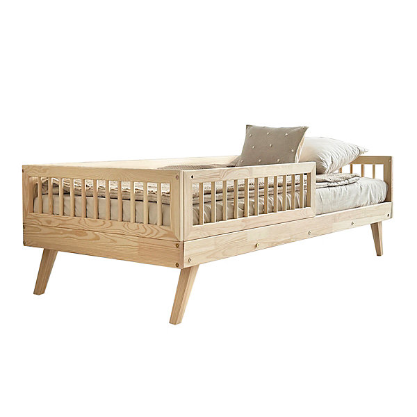 Lit 90x190 barrière et sommier inclus pieds 20 cm Maylis Bois