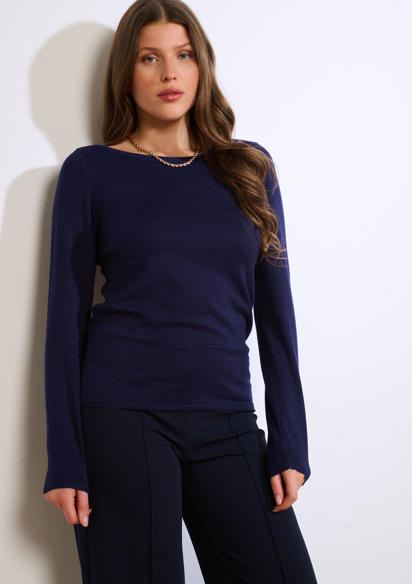 Fijngebreide trui met mouw