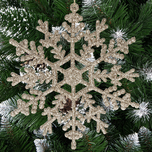 Zawieszka na choinkę śnieżynki 3 szt. 12 cm złoty brokat