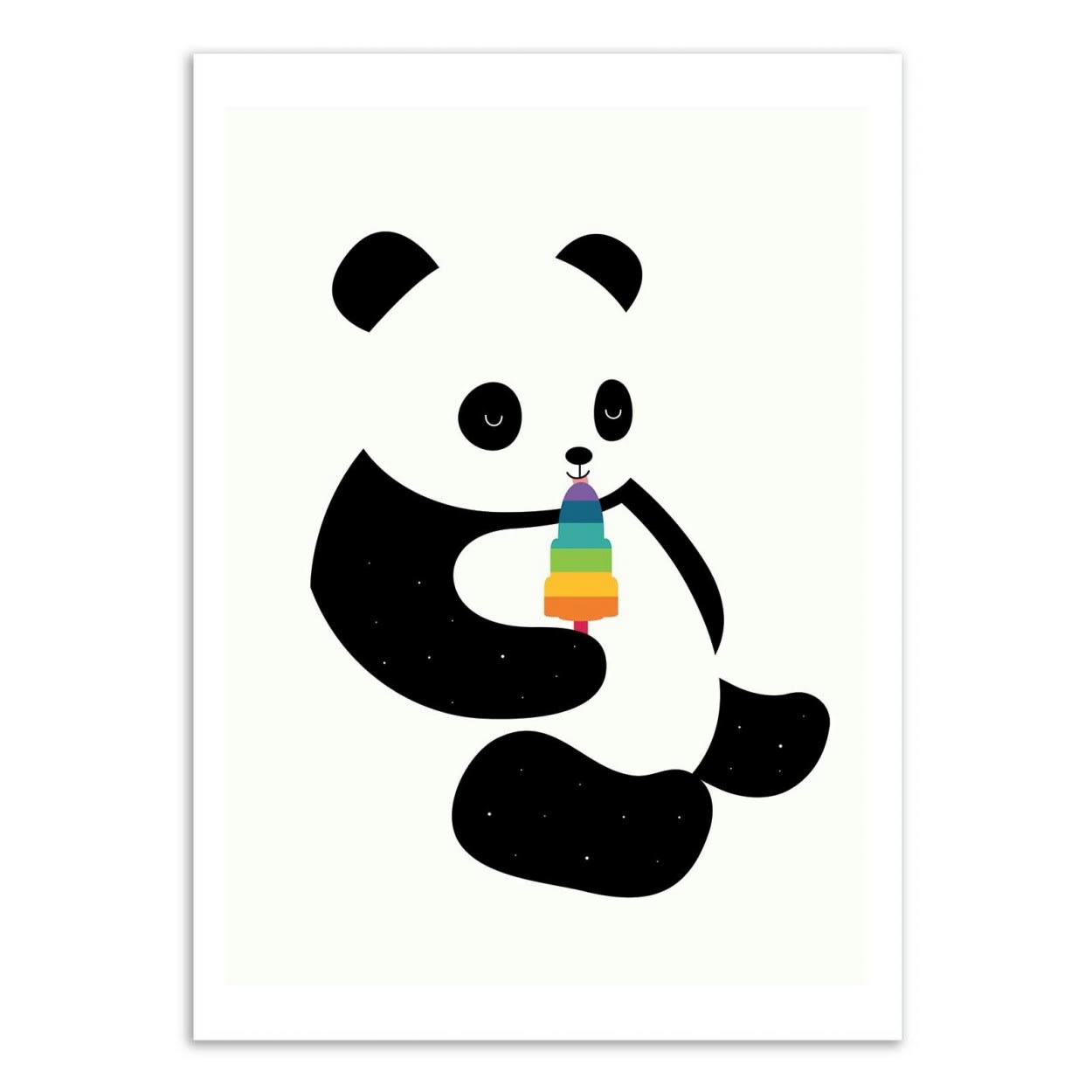ANDY WESTFACE - PANDA DREAM -  Affiche d'art avec Cadre bois noir - 50 x 70 cm