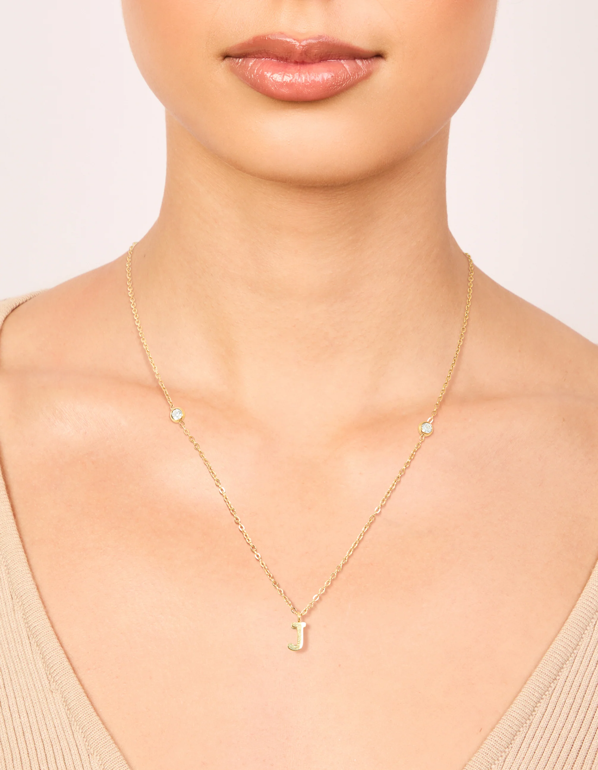 Waterproof Gold Plated Stainless Steel Letter J Dainty Pendant Necklace