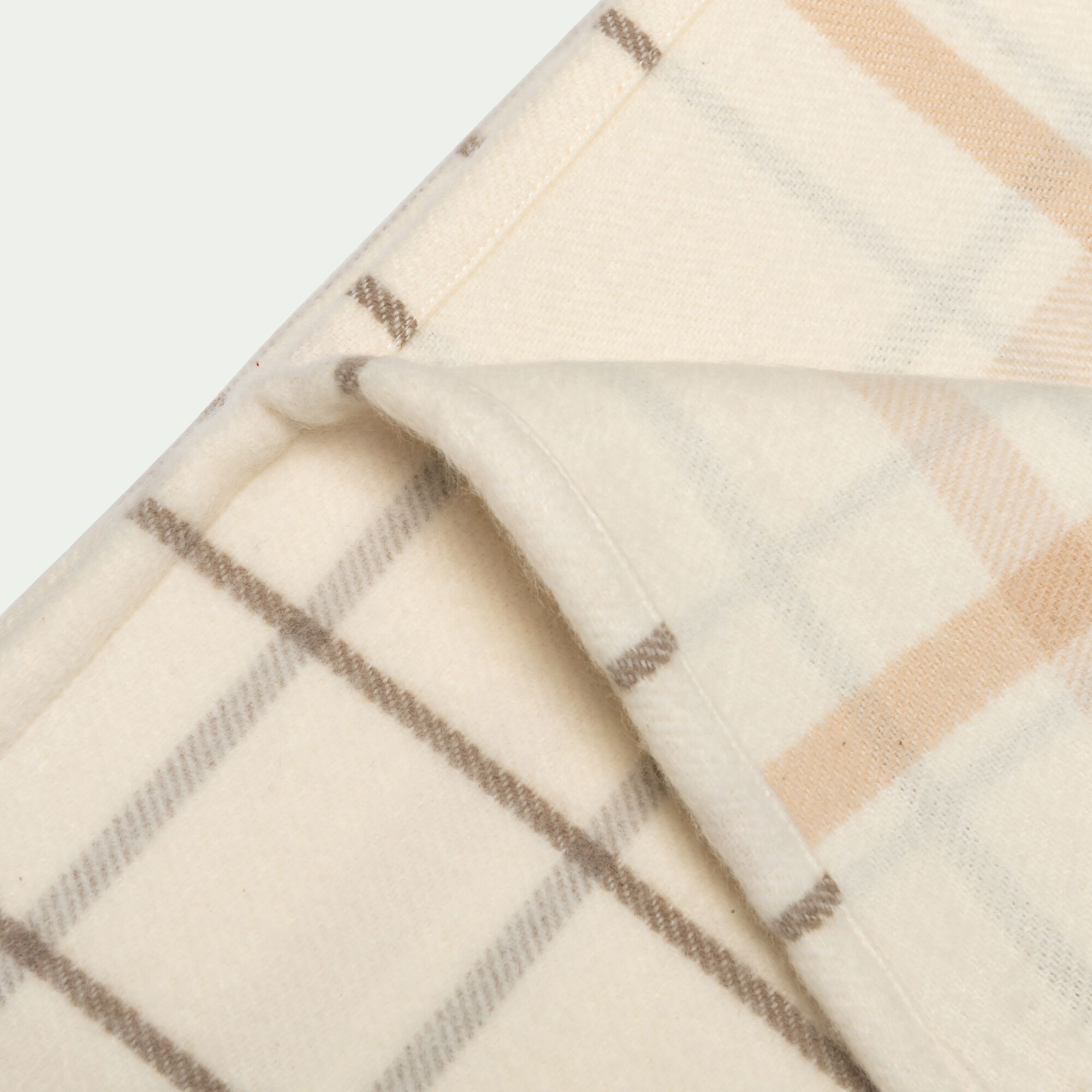 GILLIES - Plaid en coton et laine motif tartan finition franges 130x170cm - blanc écru